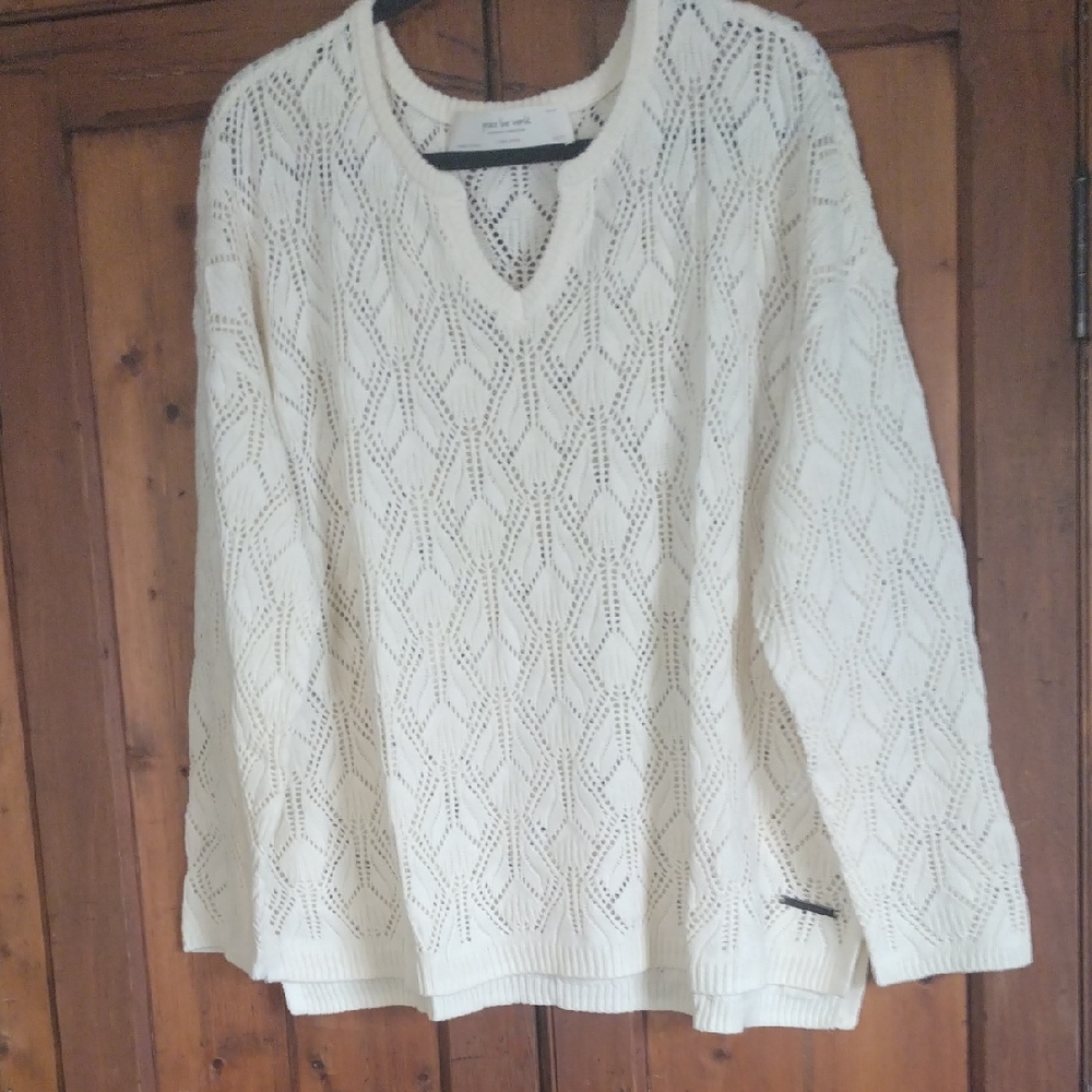 Peace Love World Cream V-Neck Sweater XL New
